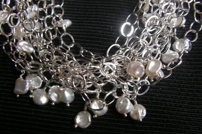 Multi-strand silver chain necklace with pearls